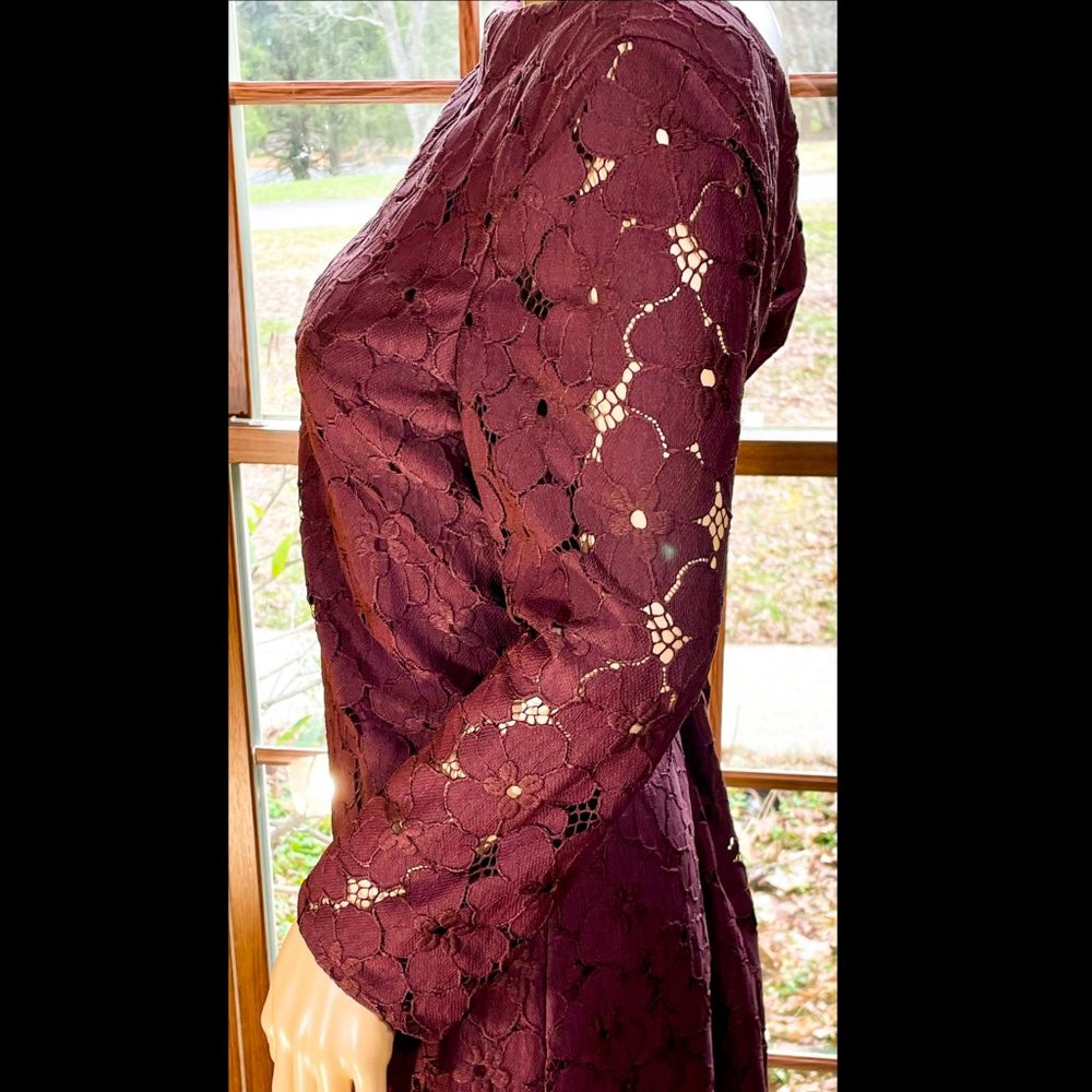 ▪️DIANE von FURSTENBERG▪️Burgundy 'Sarita' Poppy Flower Lace Overlay Dress - Picture 4 of 6